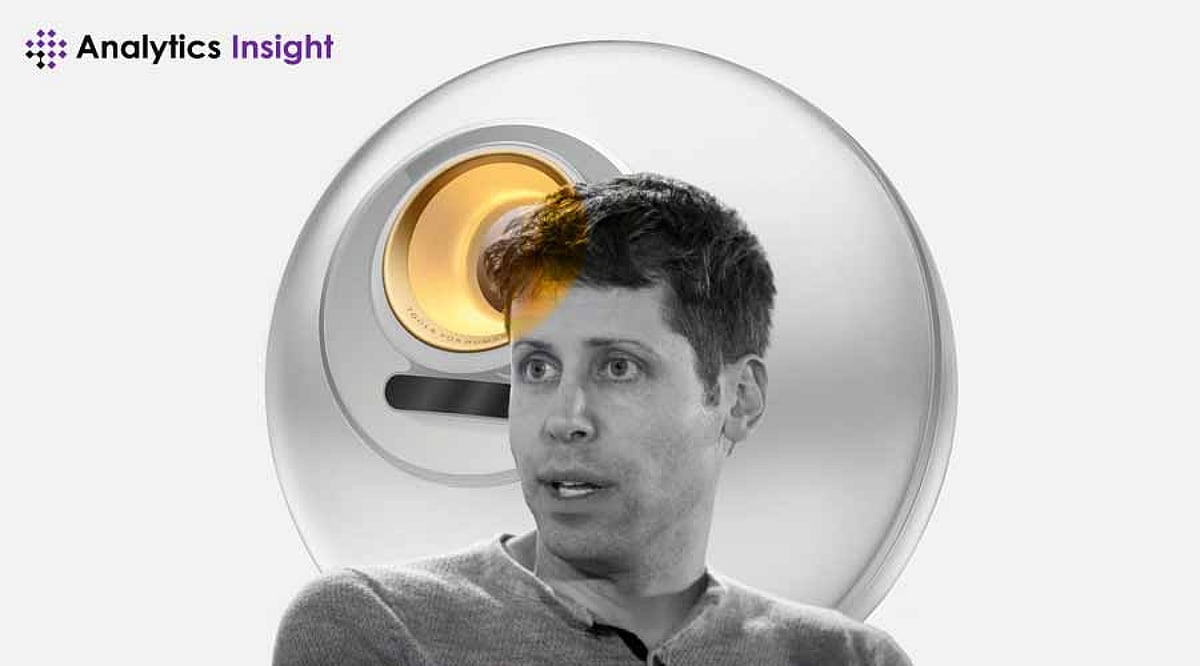 "Man with short dark hair speaking, set against a soft-focus background featuring a circular, light-emitting object. The image is partially in monochrome, with a purple 'Analytics Insight' logo in the top left corner."