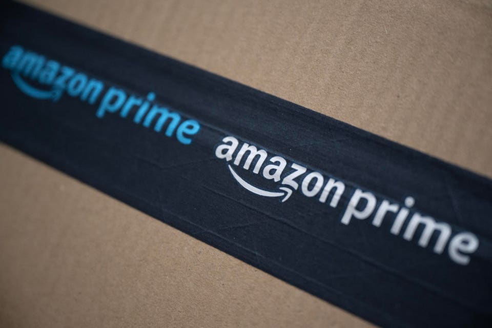 Amazon Prime tape on a cardboard box.