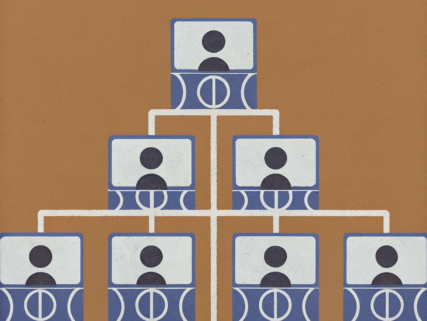 Hierarchical organizational chart with seven generic person icons connected by lines.
