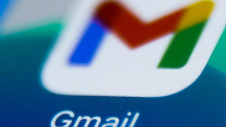 Close-up of the Gmail app icon on a screen, showing the multicolored 'M' logo and 'Gmail' text.