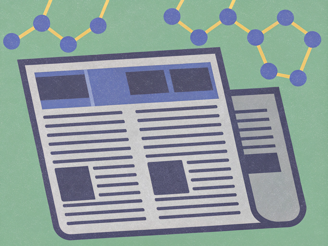 Newspaper with a network graph overhead.